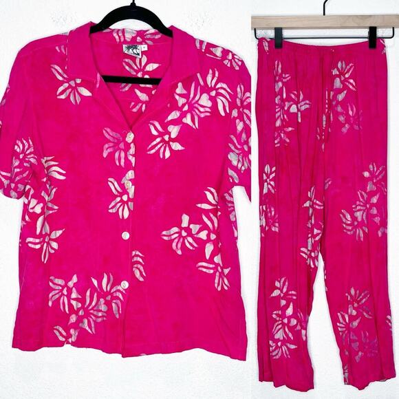 Vintage Beach Collection Hawaiian Matching Set Outfit Rayon Floral Artsy - Picture 1 of 13